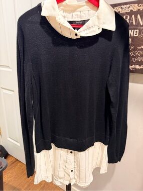 RW&CO. Black Sweater with White Striped Shirt Detail